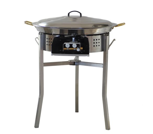 Kit à paella classique - Pare-flammes 60cm inox - 40 personnes - Plat inox avec couvercle inox