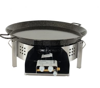 Kit paella Surpuissant - Pare-flammes plan de travail 60cm inox - 25 personnes - Plat émaillé 65cm avec couvercle inox