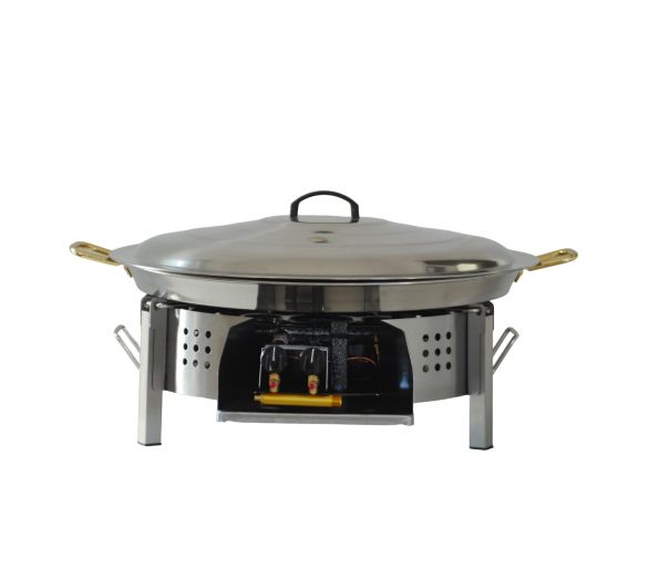 Kit paella Thermocouple - 40 personnes - Pare-flammes plan de travail 70cm inox - Plat Inox et couvercle inox