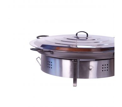 Kit paella Thermocouple - 40 personnes - Pare-flammes plan de travail 70cm inox - Plat pata negra avec couvercle inox