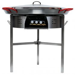 Kit à paella 40 personnes - Pare-flammes 70 cm inox - Plat acier avec couvercle inox