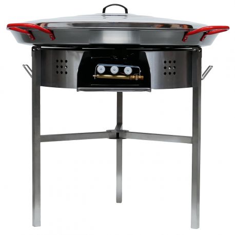Kit à paella 40 personnes - Pare-flammes 70 cm inox - Plat acier avec couvercle inox
