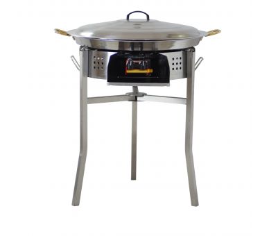 Kit paella Thermocouple - 40 personnes - Pare-flammes inox 70cm - Plat Inox 80cm et couvercle inox