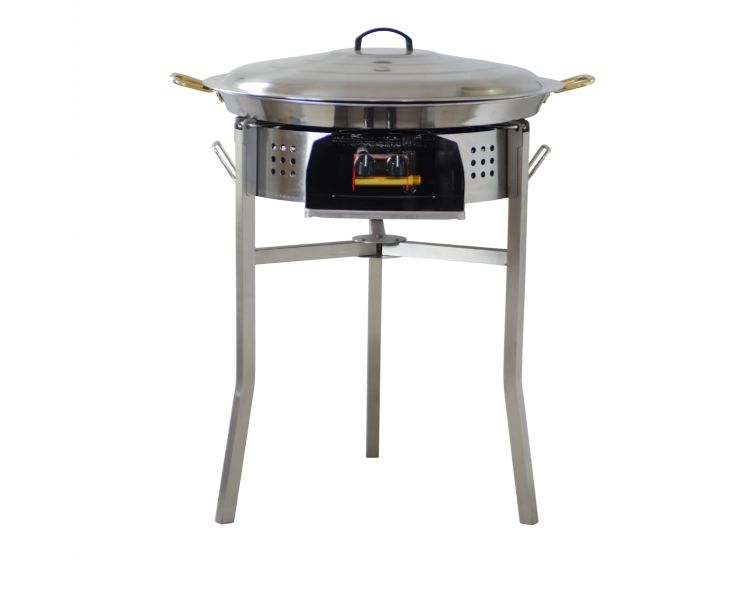 Kit paella Thermocouple - 40 personnes - Pare-flammes inox 70cm - Plat Inox 80cm et couvercle inox
