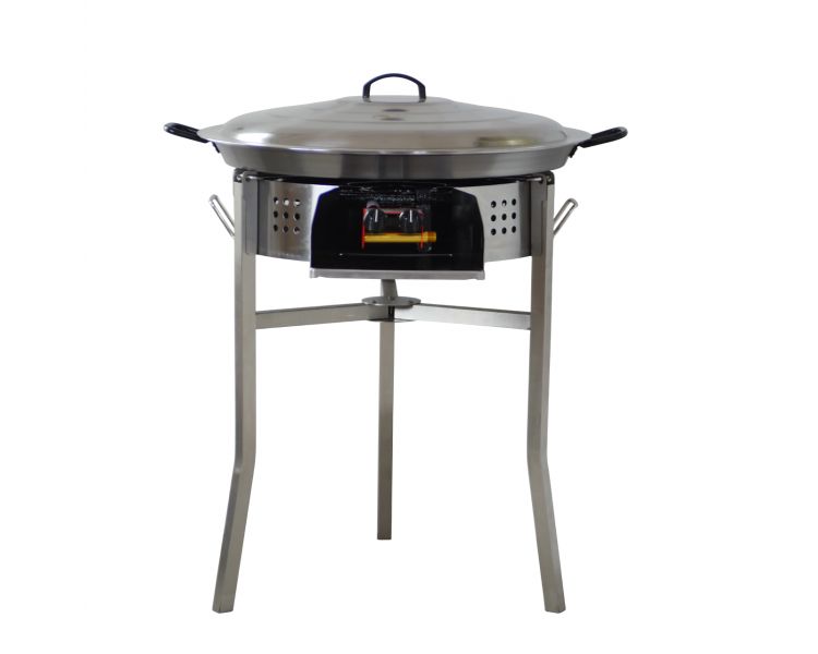 Kit paella Thermocouple - 40 personnes - Pare-flammes 70cm inox - Plat pata negra 80 cm avec couvercle inox
