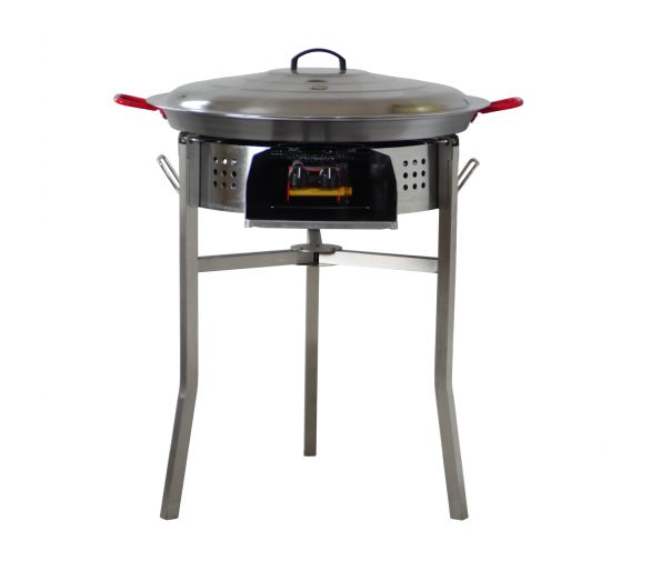 Kit paella Thermocouple - 40 personnes - Pare-flammes 70cm inox - Plat acier 80 cm avec couvercle inox