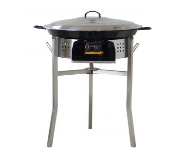Kit paella Surpuissant 40 personnes - Pare-flammes 70cm inox - Plat émaillé avec couvercle inox