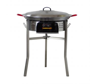 Kit paella Surpuissant 40 personnes - Pare-flammes 70cm inox - Plat acier avec couvercle inox