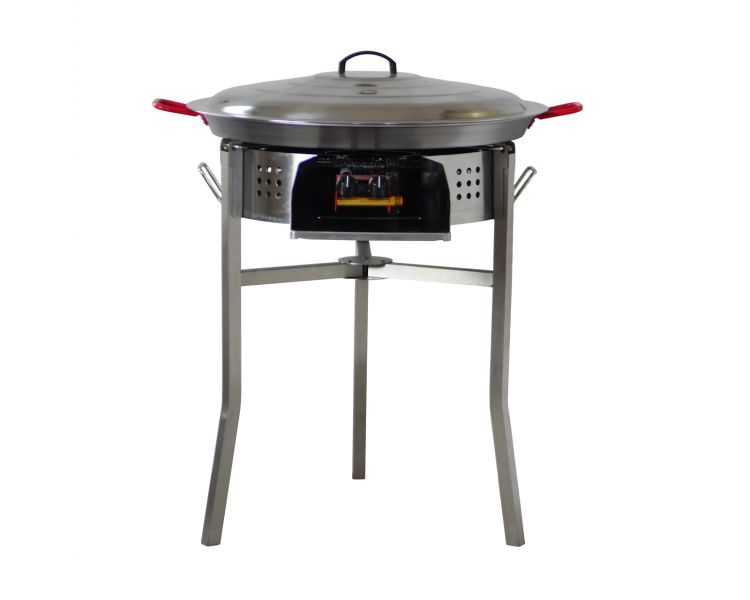 Kit paella Surpuissant 40 personnes - Pare-flammes 70cm inox - Plat acier avec couvercle inox