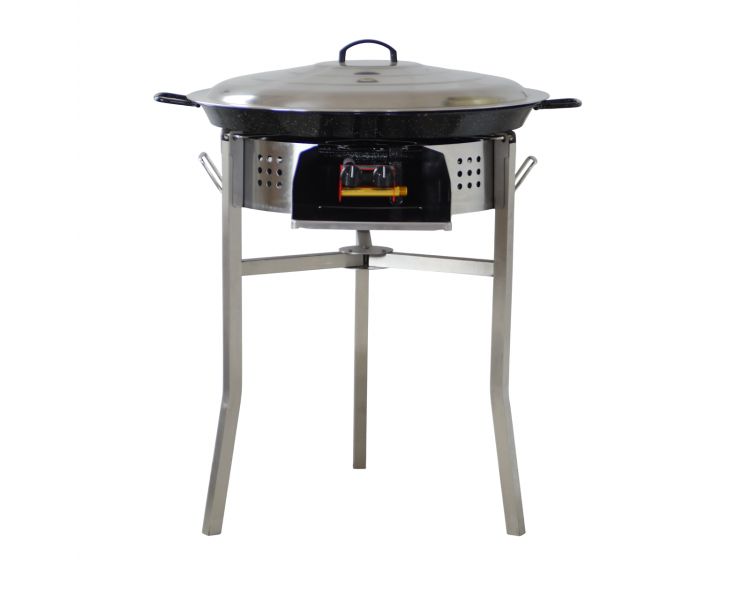 Kit paella Surpuissant - 40 personnes - Pare-flammes inox 70cm - Plat Inox et couvercle inox