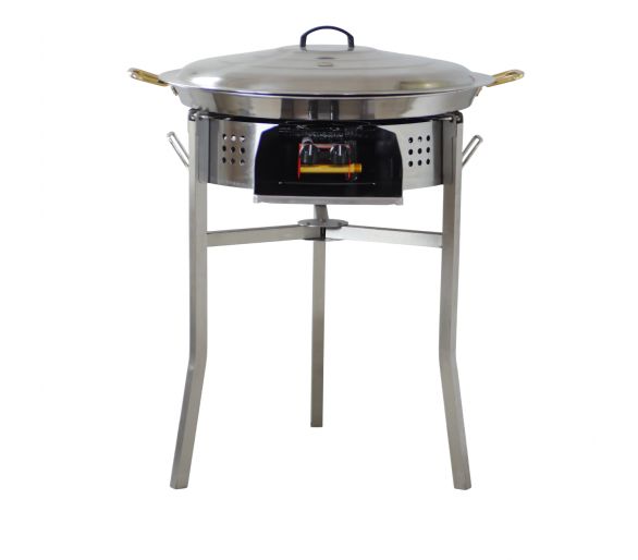 Kit paella thermocouple - Pare-flammes 60cm inox - 25 personnes - Plat inox 65cm avec couvercle inox