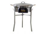 Kit paella thermocouple - Pare-flammes 60cm inox - 25 personnes - Plat inox 65cm avec couvercle inox