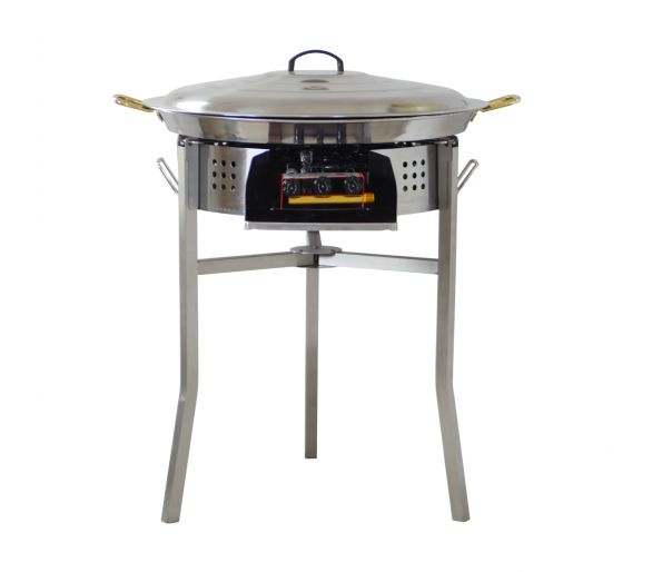 Kit paella Classique - 40 personnes - Pare-flammes inox 70cm - Plat Inox et couvercle inox