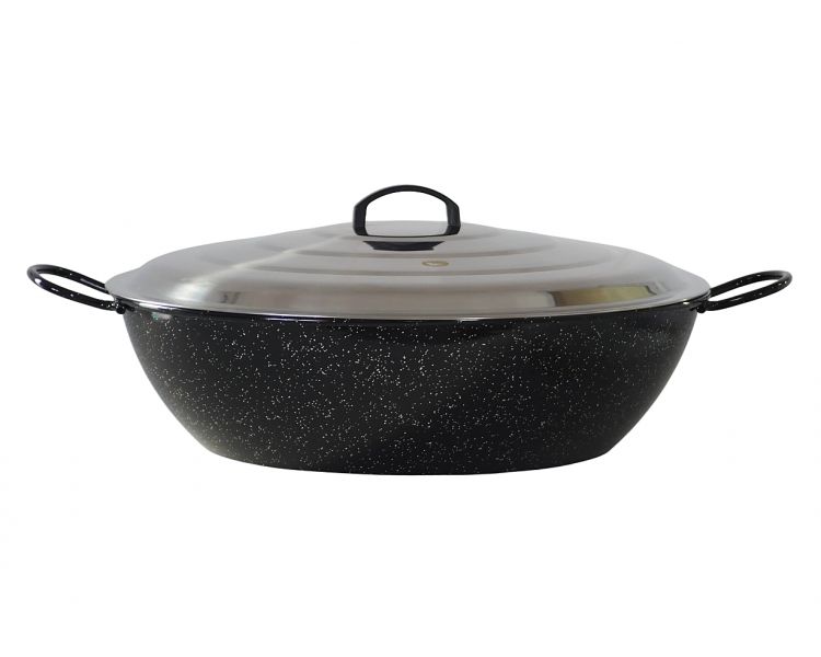 Poêle creuse émaillée 50cm Garcima - 17 litres avec couvercle INOX