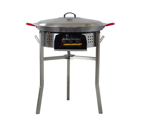 Kit à paella - Pare-flammes inox 45 cm - 20 personnes - Plat acier 60cm et couvercle inox