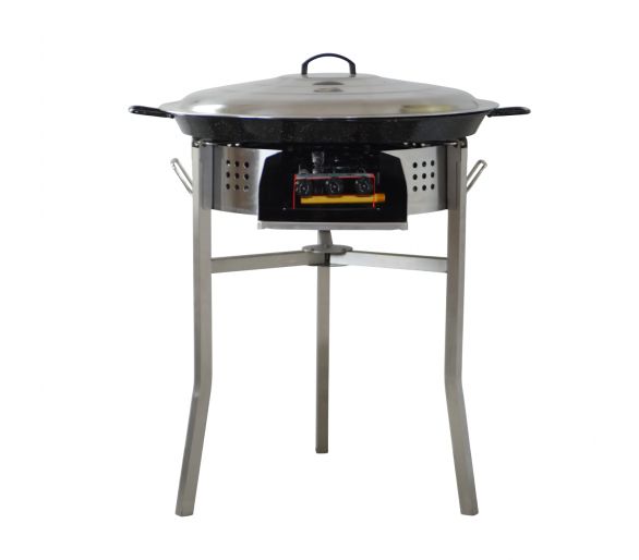 Kit à paella - Pare-flammes inox 45cm - 20 personnes - Plat émaillé 60cm avec couvercle inox - thermocouple
