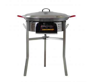 Kit à paella - Pare-flammes inox 45 cm - 20 personnes - Plat 60cm anti-adhérent et couvercle inox