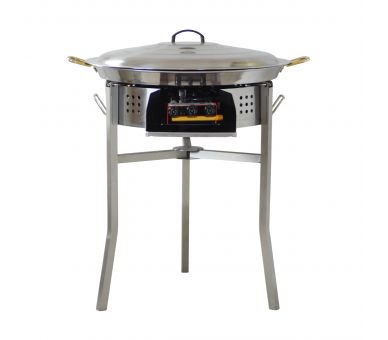 Kit paella Classique - Pare-flammes 60cm inox - 30 personnes - Plat inox 70cm avec couvercle inox