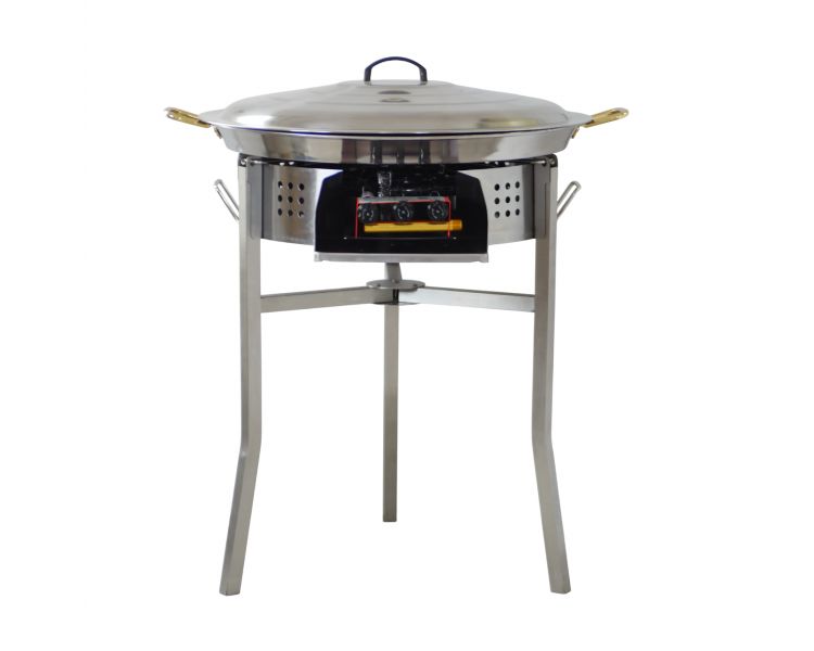 Kit paella Classique - Pare-flammes 60cm inox - 30 personnes - Plat inox 70cm avec couvercle inox