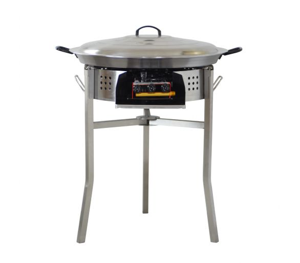 Kit paella Surpuissant - Pare-flammes 60cm inox - 25 personnes - Plat pata negra 65cm avec couvercle inox