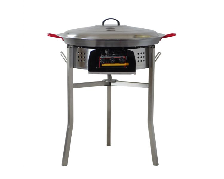 Kit paella Surpuissant - Pare-flammes 60cm inox - 30 personnes - Plat acier 70cm avec couvercle inox