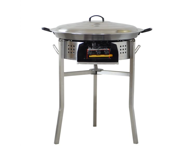 Kit paella Surpuissant - Pare-flammes 60cm inox - 30 personnes - Plat pata negra 70cm avec couvercle inox