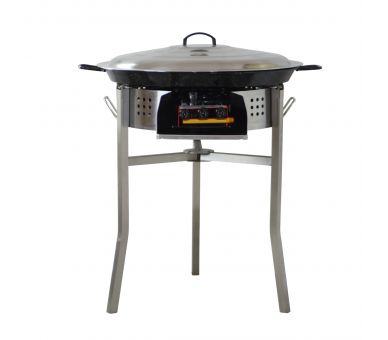 Kit paella thermocouple - Pare-flammes 60cm inox - 30 personnes - Plat émaillé 70cm avec couvercle inox