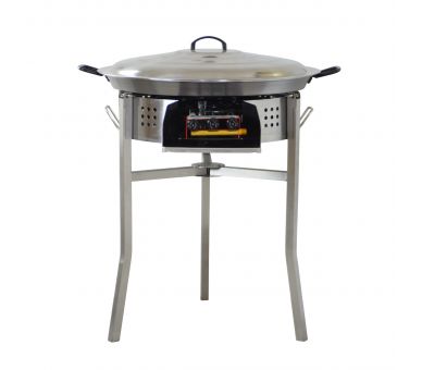 Kit paella thermocouple - Pare-flammes 60cm inox - 30 personnes - Plat pata negra 70cm avec couvercle inox