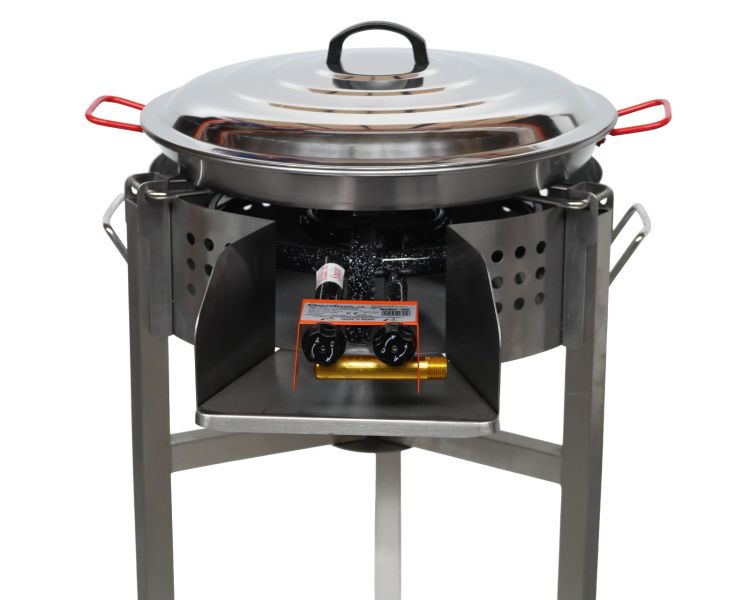 Kit à paella - BBQ45inox pour 12 personnes - Plat anti-adhérent 46cm- Couvercle inox - Thermocouple