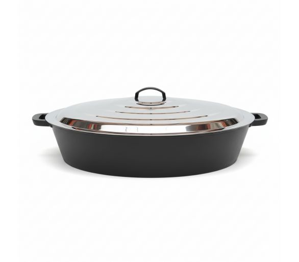 Maxi poêle géante 80cm en fonte + couvercle inox. Prof: 8cm