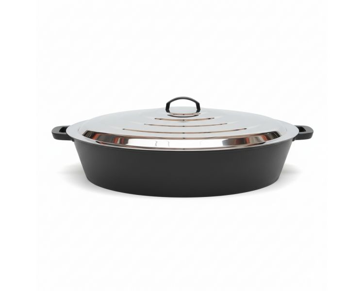 Maxi poêle géante 80cm en fonte + couvercle inox. Prof: 8cm