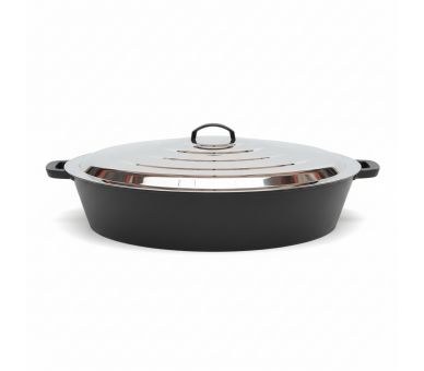 Poêle géante 80cm en fonte avec 1 séparation et couvercle inox