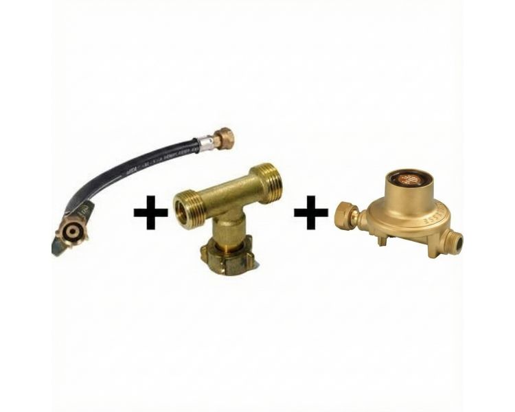 kit de couplage 2 bouteilles de gaz, lyre 70 cm + T + détendeur propane 37mbar 6kg/h